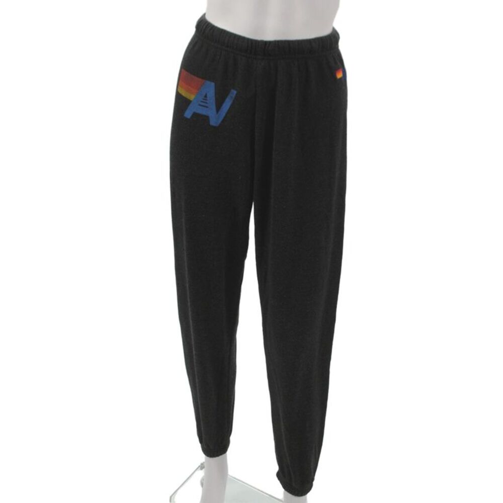 Aviator Nation Unisex Jogger Sweatpants Black Drawstring Graphic 80s Size XS